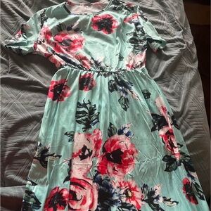 Floral Print Dress in Mint and Pink